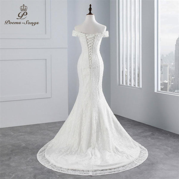 PoemsSongs real photo 2019 new style boat neck beautiful lace wedding dress for wedding Vestido de noiva Mermaid wedding dress