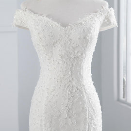 PoemsSongs real photo 2019 new style boat neck beautiful lace wedding dress for wedding Vestido de noiva Mermaid wedding dress