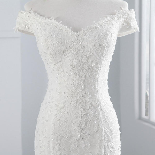 PoemsSongs real photo 2019 new style boat neck beautiful lace wedding dress for wedding Vestido de noiva Mermaid wedding dress
