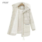 FTLZZ 2019 Winter Women's Jackets Cotton Coat Padded Long Slim Hooded Parkas Female Plus Size Warm Wool Jacket Outwear Clothing