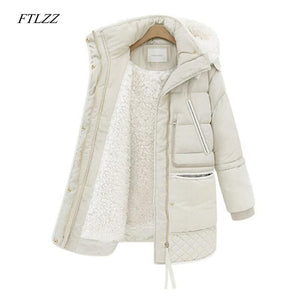 FTLZZ 2019 Winter Women's Jackets Cotton Coat Padded Long Slim Hooded Parkas Female Plus Size Warm Wool Jacket Outwear Clothing