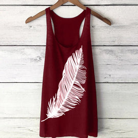 6 colors Tank Tops Women's Summer Feather Print Long Vest Fashion Top Comfortable Hot Sales Clothes