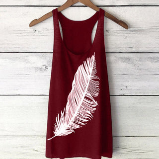 6 colors Tank Tops Women's Summer Feather Print Long Vest Fashion Top Comfortable Hot Sales Clothes