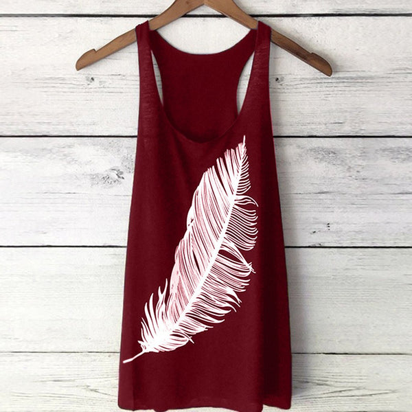 6 colors Tank Tops Women's Summer Feather Print Long Vest Fashion Top Comfortable Hot Sales Clothes
