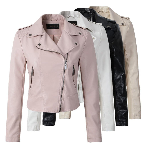 Brand Motorcycle PU Leather Jacket Women Winter And Autumn New Fashion Coat 4 Color Zipper Outerwear jacket New 2019 Coat HOT