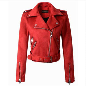 New Arrial Women Autumn Winter Suede Faux Leather Jackets Lady Fashion Matte Motorcycle Coat Biker Gray Pink Beige Outwear