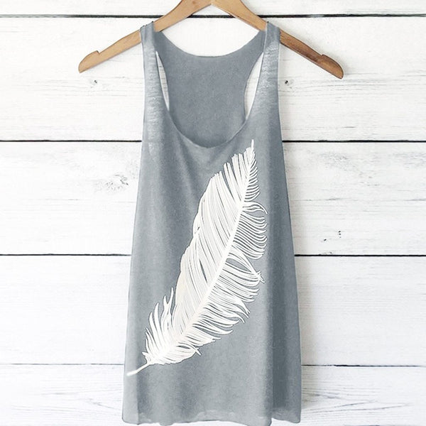 6 colors Tank Tops Women's Summer Feather Print Long Vest Fashion Top Comfortable Hot Sales Clothes