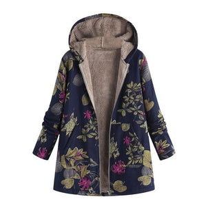 Floral Print Coats Hooded Plus Size Camel Warm 2019 Women Winter Casual Loose Zipper Pockets Coats Ladies Oversize Vintage 5.23