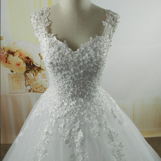 ZJ9076 Ball Gowns Spaghetti Straps White Ivory Tulle Wedding Dresses 2019 with Pearls Bridal Dress Marriage Customer Made Size