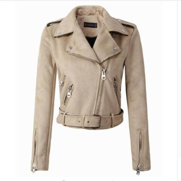 New Arrial Women Autumn Winter Suede Faux Leather Jackets Lady Fashion Matte Motorcycle Coat Biker Gray Pink Beige Outwear
