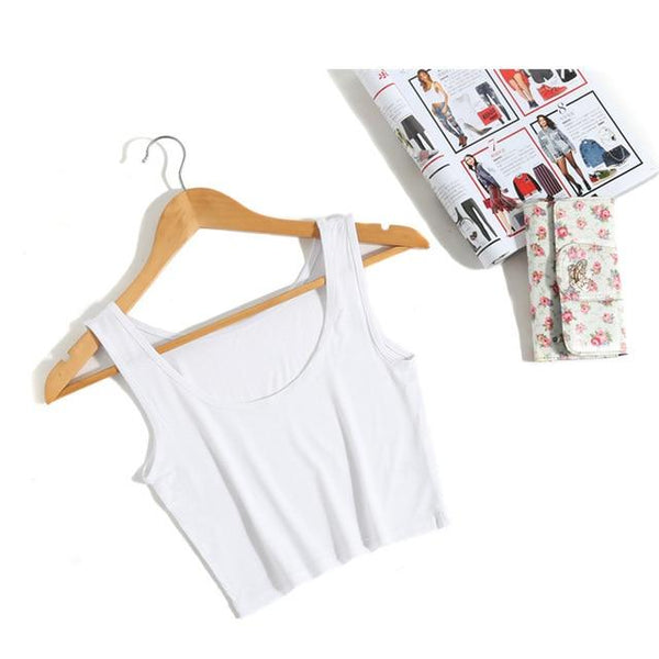 2019 Summer Slim Render Short Top Sexy Women Sleeveless U Croptops Tank Tops Solid Black/White Crop Tops Vest Tube Top 8Color