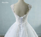 ZJ9076 Ball Gowns Spaghetti Straps White Ivory Tulle Wedding Dresses 2019 with Pearls Bridal Dress Marriage Customer Made Size