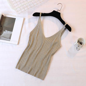 Gold Thread Crop Tops Women 2018 Knitted Tank Tops Sexy Top Vest Summer Camisole Women White Tank Top Fitness Femme Tshirt