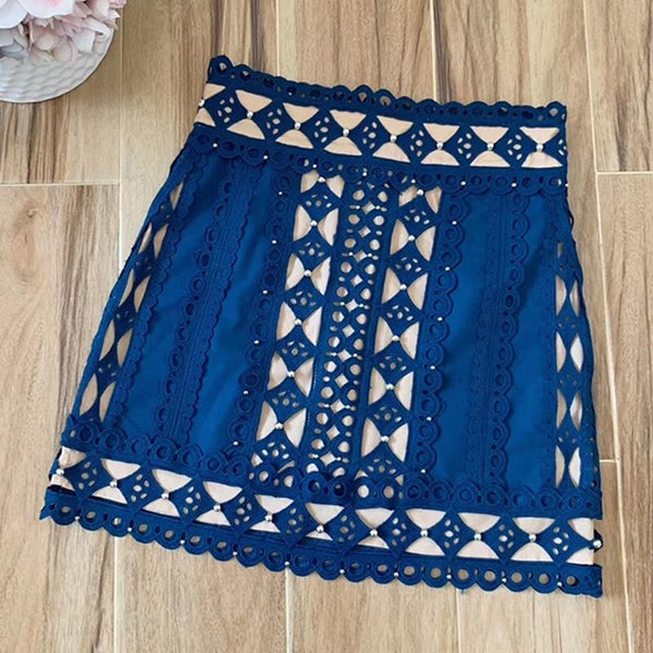 Red RoosaRosee 2019 Summer High-end Runway Designer Skirt Women's High Street Fashion Sexy Embroidery Hollow Out Rivets Skirts