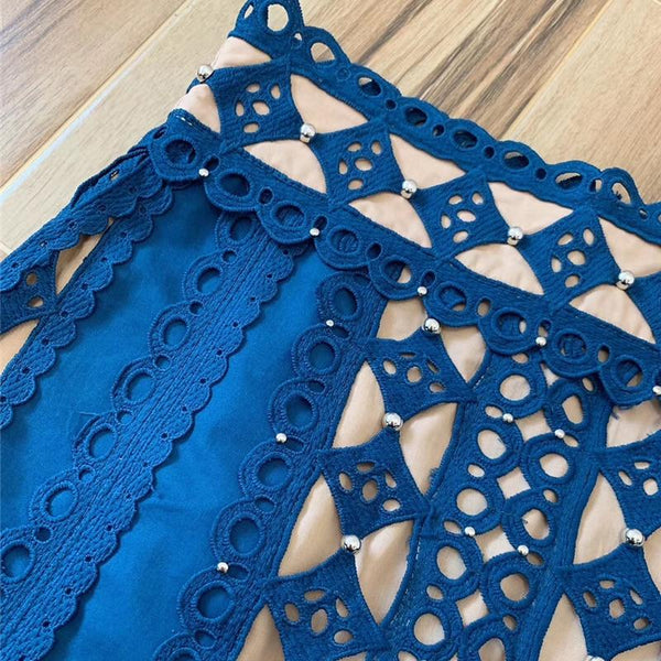Red RoosaRosee 2019 Summer High-end Runway Designer Skirt Women's High Street Fashion Sexy Embroidery Hollow Out Rivets Skirts