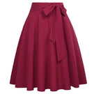 Women Solid Color High Waist skirts Self-Tie Bow-Knot Embellished big swing keen length elegant retro A-Line Skirt faldas mujer
