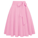 Women Solid Color High Waist skirts Self-Tie Bow-Knot Embellished big swing keen length elegant retro A-Line Skirt faldas mujer