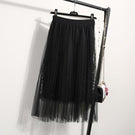 NORMOV Female Midi Skirt Summer 2019 Embroidery A-line Tutu Lace Mesh Skirts Womens Elegant Tulle Long Casual Pleated Skirts