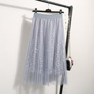 NORMOV Female Midi Skirt Summer 2019 Embroidery A-line Tutu Lace Mesh Skirts Womens Elegant Tulle Long Casual Pleated Skirts