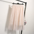 NORMOV Female Midi Skirt Summer 2019 Embroidery A-line Tutu Lace Mesh Skirts Womens Elegant Tulle Long Casual Pleated Skirts